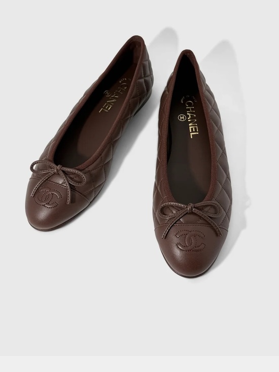 CHANEL Shoes - CHANEL Brown Quilted Leather Ballet Flats 8.5
